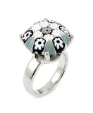 .925 Sterling Silver Exquisite Collection Faceted Black And White Murano Glass Small Round Ring, <b>size: 6</b>