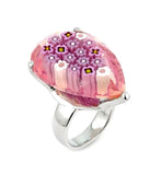 .925 Sterling Silver Exquisite Collection Faceted Pink Murano Glass Drop Ring, <b>size: 6</b>