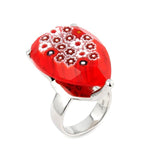 .925 Sterling Silver Exquisite Collection Faceted Red Murano Glass Drop Ring, <b>size: 6</b>