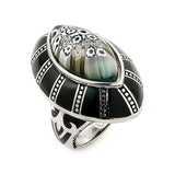 .925 Sterling Silver Exquisite Collection White Murano Glass Large Marquise Ring, <b>size: 6</b>