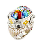 .925 Sterling Silver Exquisite Collection Faceted Multi Color Murano Glass Oval Ring With Lion Accents, <b>size: 6</b>