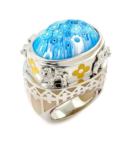 .925 Sterling Silver Exquisite Collection Faceted Blue Murano Glass Oval Ring With Lion Accents, <b>size: 6</b>