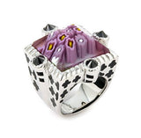 .925 Sterling Silver Exquisite Collection Bevel Cut Pink Murano Glass Square Ring With Black Stone Accents, <b>size: 6</b>