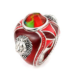 .925 Sterling Silver Exquisite Collection Murano Glass Round Ring With Lion Accents, <b>size: 6</b>