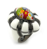 .925 Sterling Silver Exquisite Collection Faceted Multi Color Murano Glass Marquise Ring With Black Rhodium, <b>size: 6</b>