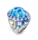 .925 Sterling Silver Exquisite Collection Faceted Blue Murano Glass Drop Shape Ring With Lion Accents, <b>size: 6</b>