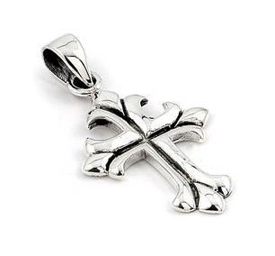 .925 Sterling Silver Plain Silver Fleur De Lis Cross Pendant