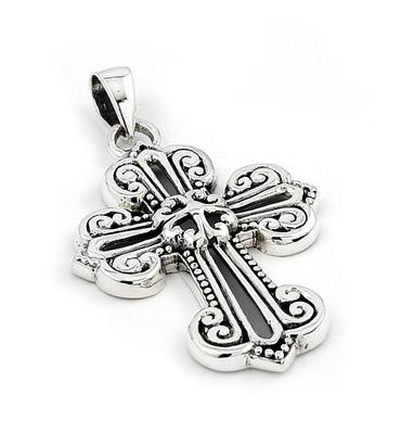 .925 Sterling Silver Vintage Fleur De Lis Cross Pendant