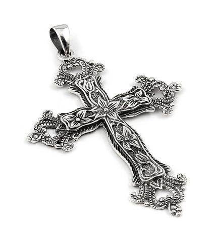 .925 Sterling Silver Large Vintage Cross Pendant