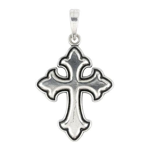 .925 Sterling Silver Plain Outlined Fleur De Lis Cross Pendant