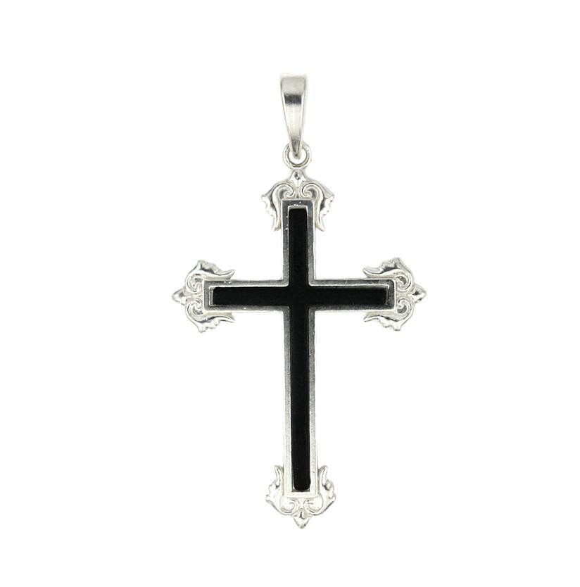 .925 Sterling Silver Elegant Cross Pendant With Black Center