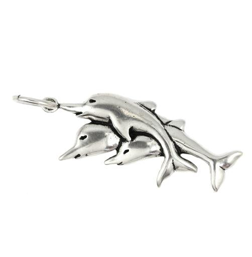 .925 Sterling Silver Triple Dolphin Pendant