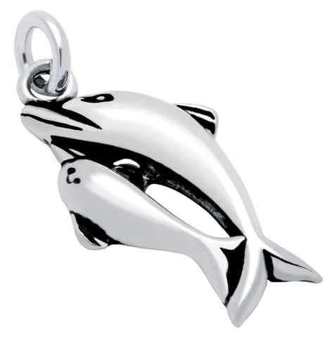 .925 Sterling Silver Double Dolphin Charm