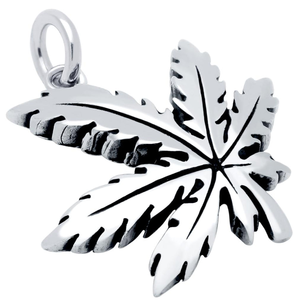 .925 Sterling Silver Medium Marijuana Leaf Charm