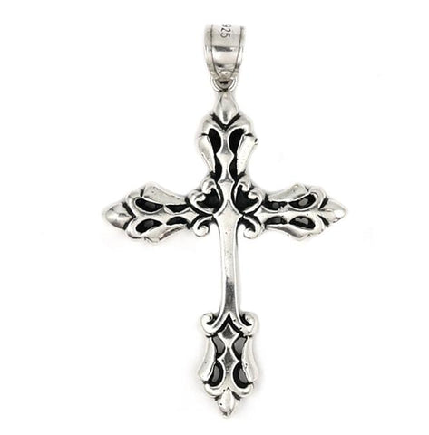 .925 Sterling Silver Plain Silver Fleur De Lis Cross Pendant