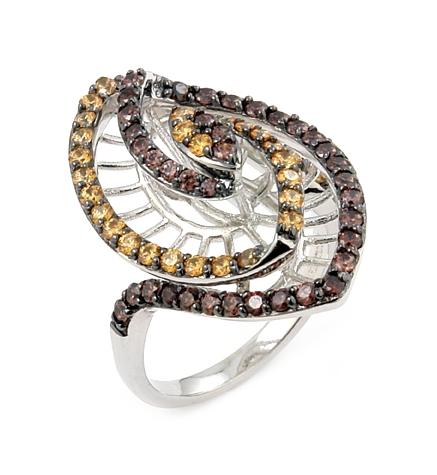 .925 Sterling Silver Ferroni Brown And Champagne Marquise Shape Ring With Colored Zirconia By Swarovski, <b>size: 6</b>