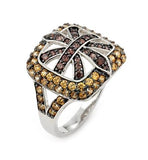 .925 Sterling Silver Ferroni Brown And Champagne Fleur De Lis Ring With Colored Zirconia By Swarovski, <b>size: 7</b>