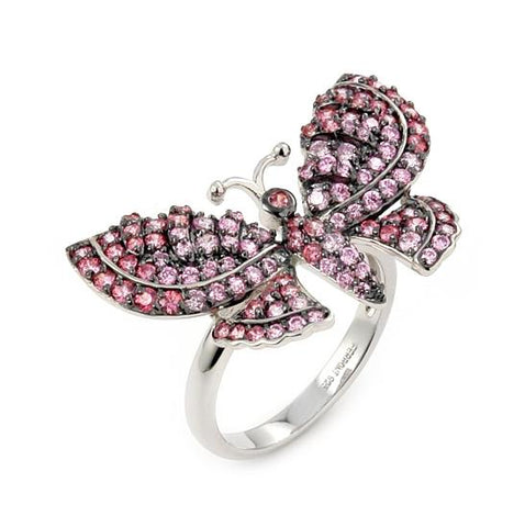 .925 Sterling Silver Ferroni Dark And Light Pink Butterfly Ring With Colored Zirconia By Swarovski, <b>size: 6</b>