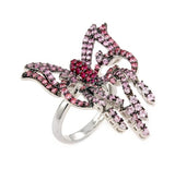 .925 Sterling Silver Ferroni Red, Dark And Light Pink Butterfly Ring With Colored Zirconia By Swarovski, <b>size: 6</b>