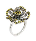 .925 Sterling Silver Ferroni Yellow And White Flower Ring With Colored Zirconia By Swarovski, <b>size: 6</b>