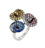 .925 Sterling Silver Ferroni Dark And Light Blue, Pink And Yellow Triple Swirl Ring With Colored Zirconia By Swarovski, <b>size: 6</b>