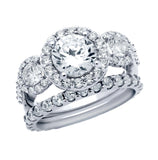 .925 Sterling Silver Rhodium Plated 3 Cz Ring And Eternity Band Wedding Set, <b>size: 5</b>