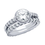 .925 Sterling Silver Rhodium Plated Round Cz High Setting Ring And Eternity Band Wedding Set, <b>size: 5</b>