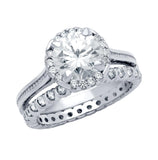 .925 Sterling Silver Rhodium Plated Round Cz Studded Design Ring And Xo Eternity Band Wedding Set, <b>size: 5</b>