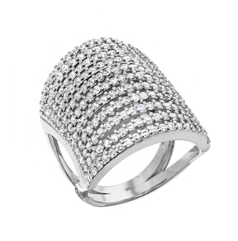 .925 Sterling Silver Rhodium Plated Multi Stripe Cz Pave Fashion Ring, <b>size: 6</b>