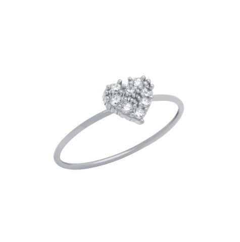 .925 Sterling Silver Rhodium Plated Pave Clear Cz Heart Stackable Ring, <b>size: Sl</b>