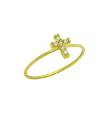 .925 Sterling Silver Gold Plated Pave Clear Cz Cross Stackable Ring, <b>size: Gd</b>