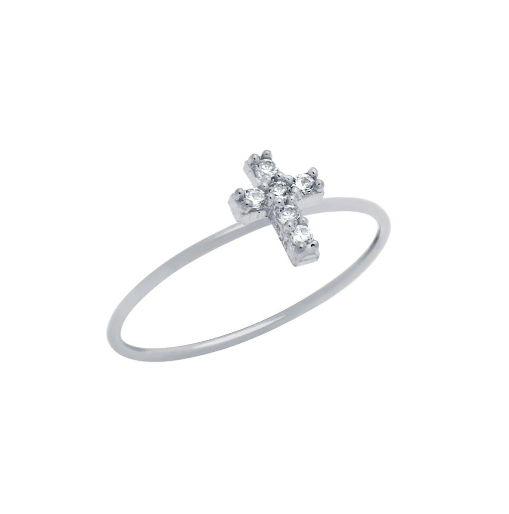 .925 Sterling Silver Rhodium Plated Pave Clear Cz Cross Stackable Ring, <b>size: Sl</b>