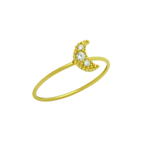 .925 Sterling Silver Gold Plated Pave Clear Cz Moon Stackable Ring, <b>size: Gd</b>