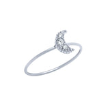 .925 Sterling Silver Rhodium Plated Pave Clear Cz Moon Stackable Ring, <b>size: Sl</b>