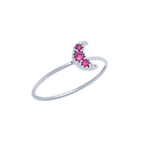 .925 Sterling Silver Pave Pink Cz Moon Stackable Ring, <b>size: 7</b>