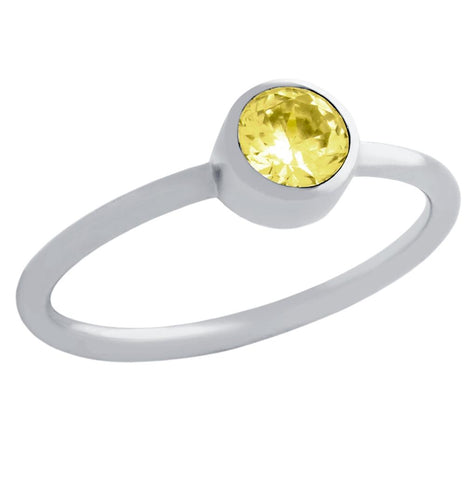 .925 Sterling Silver 5mm Swarovski Yellow Cz Bezel Set Stackable Band Ring, <b>size: Sl</b>