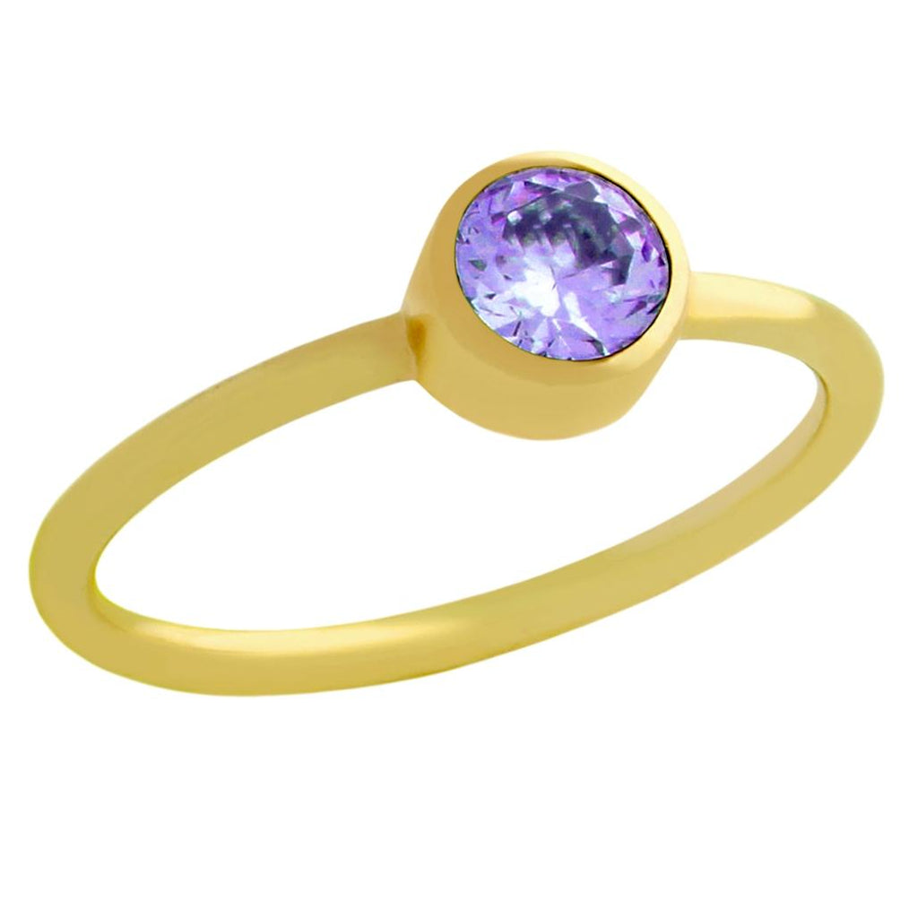 .925 Sterling Silver Gold Plated 5mm Purple Swarovski Cz Stackable Band Ring, <b>size: Gd</b>