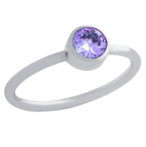 .925 Sterling Silver 5mm Swarovski Purple Cz Bezel Set Stackable Band Ring, <b>size: Sl</b>