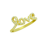 .925 Sterling Silver Gold Plated Love Cz Ring, <b>size: 5</b>