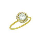 .925 Sterling Silver Round Cz Ring Gold Plated, <b>size: 6</b>