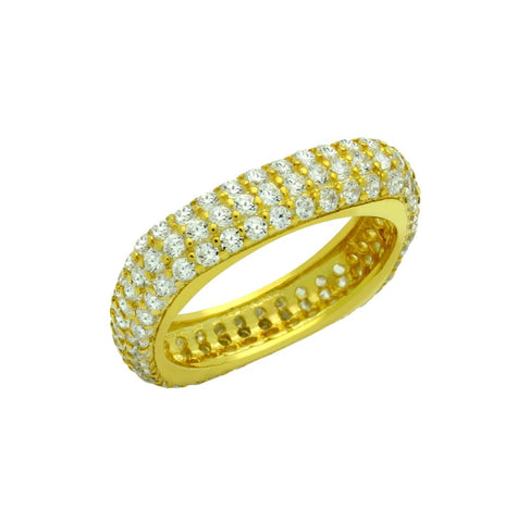 .925 Sterling Silver Gold Plated Three Row Cz Pave Ring, <b>size: 7</b>