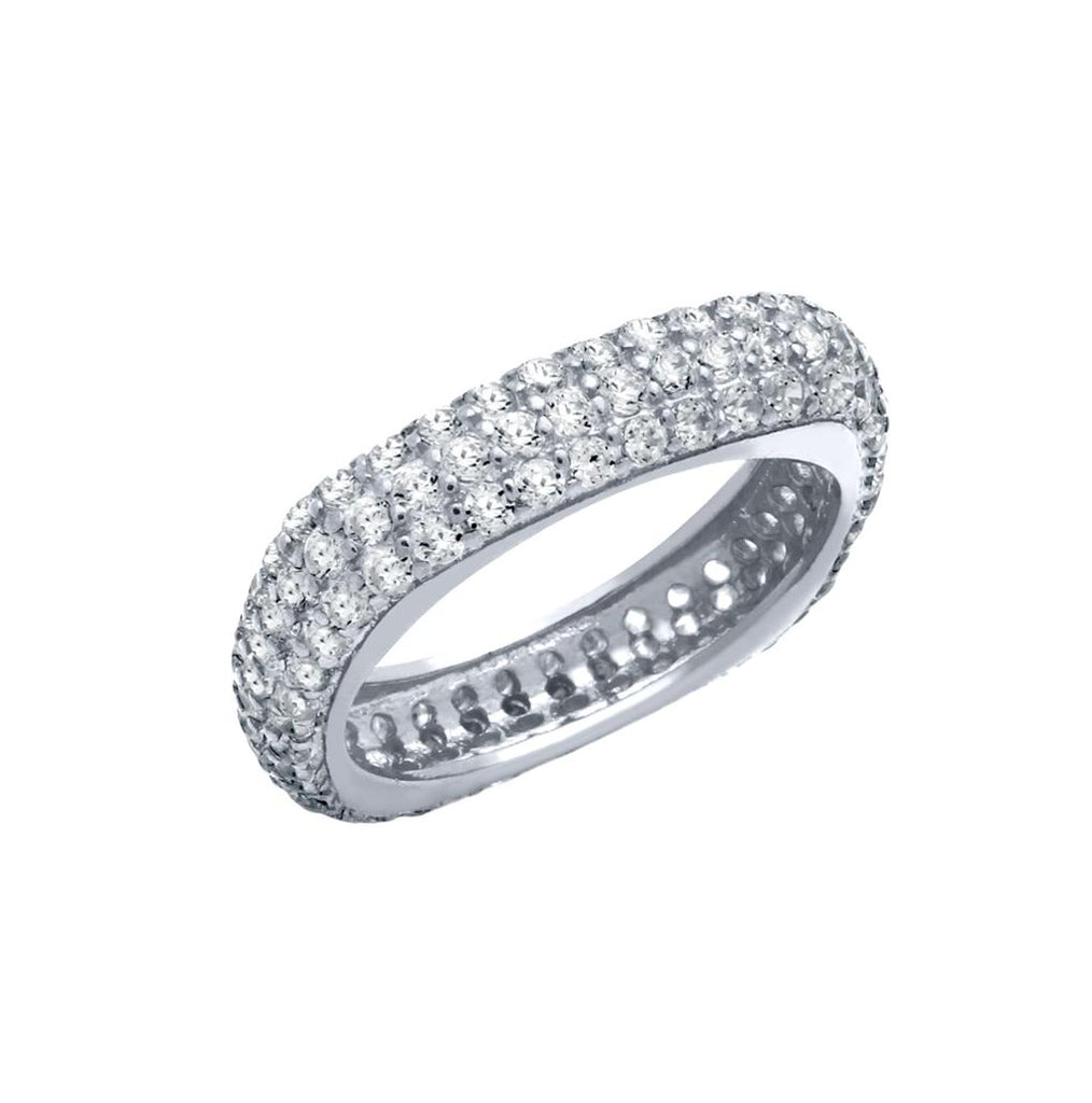 .925 Sterling Silver Rhodium Plated Three Row Cz Pave Ring, <b>size: 6</b>