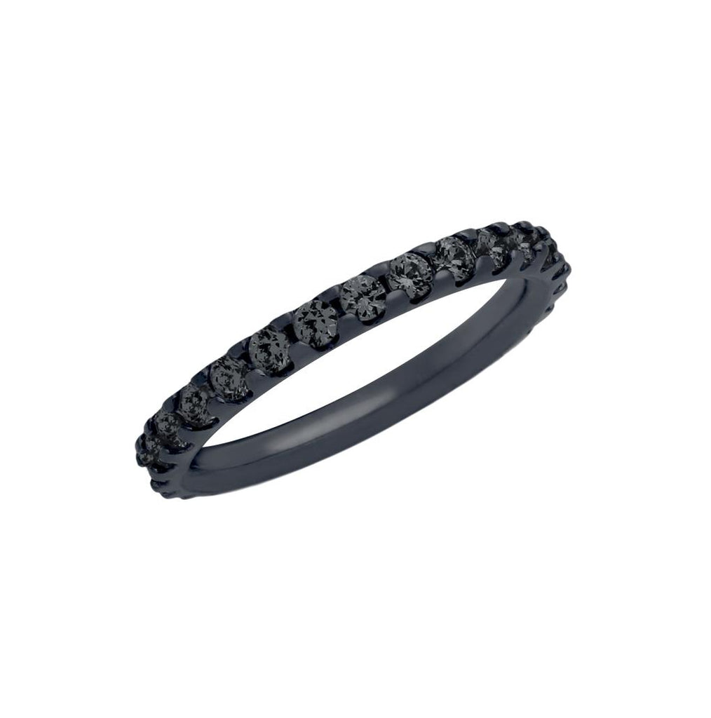 .925 Sterling Silver Black Rhodium Plated Eternity Black Onyx Stackable Band Ring, <b>size: 5</b>