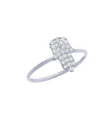 .925 Sterling Silver Rhodium Plated Cz Pave Hamsa Stackable Ring, <b>size: 3</b>