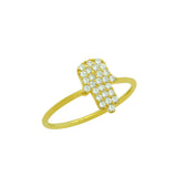 .925 Sterling Silver Gold Plated Cz Pave Hamsa Stackable Ring, <b>size: 3</b>