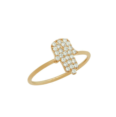 .925 Sterling Silver Rose Gold Plated Cz Pave Hamsa Stackable Ring, <b>size: 4</b>