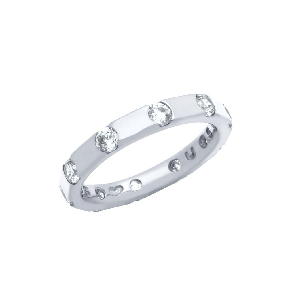 .925 Sterling Silver Rhodium Plated Round Cz Spaced Style Band Ring, <b>size: 5</b>