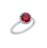 .925 Sterling Silver Rhodium Plated Red Round Cz Ring With Surrounding Clear Cz Stones, <b>size: 5</b>