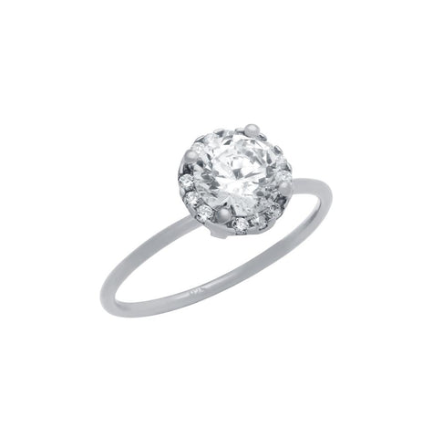 .925 Sterling Silver Rhodium Plated 6.5mm Clear Round Cz Ring With Surrounding Clear Cz Stones, <b>size: 5</b>