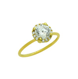 .925 Sterling Silver Gold Plated 6.5mm Clear Round Cz Ring With Surrounding Clear Cz Stones, <b>size: 5</b>